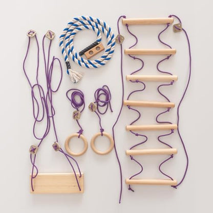 Swedish Ladder Wall Bars with Pull-Up Bar, Dip Station & Accessories for Kids and Adults – Wooden Stall Bars Home Gym with Gymnastic Rings, Rope, Swing & Climbing Ladder