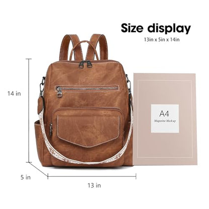 WYFJNX Backpack Purse for Women PU Leather Backpack Ladies Fashion Handbag Designer Shoulder Bag Small Travel Bag Brown - color: Brown