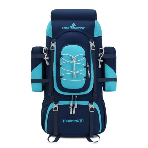 Bseash 70L (65+5) Waterproof Hiking Camping Backpack with Rain Cover, Outdoor Sport Travel Daypack for Climbing Touring (Navy Blue) - color: Navy Blue