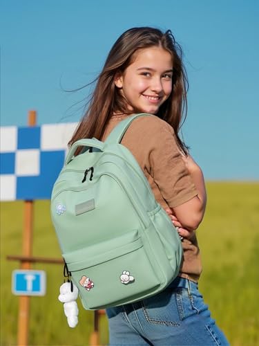 School Backpack for Teen Girls Cute Bookbag for High Middle School College Aesthetic Laptop Back Pack,Green - color: Green