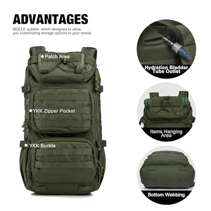 Mardingtop Tactical Backpacks Molle Hiking daypacks for Motorcycle Camping Hiking Military Traveling,25L Backpack - color: Army Green