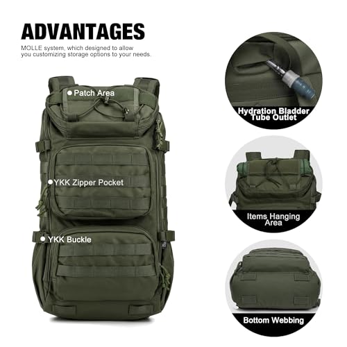 Mardingtop Tactical Backpacks Molle Hiking daypacks for Motorcycle Camping Hiking Military Traveling,25L Backpack - color: Army Green