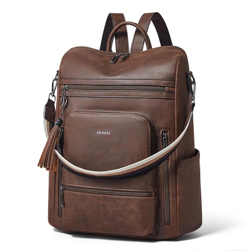 Shrrie Vegan Leather Laptop Backpack for Women 15.6 inch Work Backpack Fashion Travel Backpack Purse for Business College - color: Crazy Horse Brown01