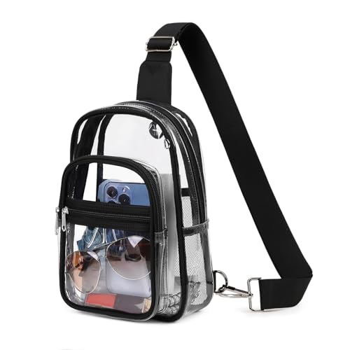 MOONBABY Clear Bag for Stadium Events, Clear Backpack Purse for Women Waterproof TPU Crossbody Fanny Pack | for Stadium Events - color: Transparent Black