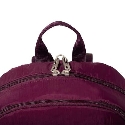 Securtex Anti-Theft Getaway Backpack - 9.4"x13"x5" Travel Safe Bag w/Locking Zippers, Slash-Resistant, RFID - color: Mulberry