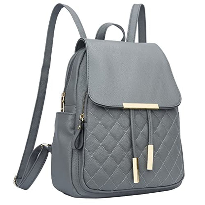 KKXIU Quilted Trendy Leather Backpack Purse for Women and Ladies Shoulder Travel Daypacks Bags (Grey) - color: Grey, style: Backpack