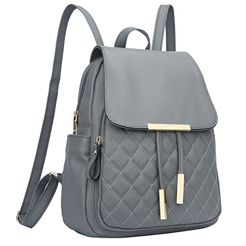 KKXIU Quilted Trendy Leather Backpack Purse for Women and Ladies Shoulder Travel Daypacks Bags (Grey) - color: Grey, style: Backpack