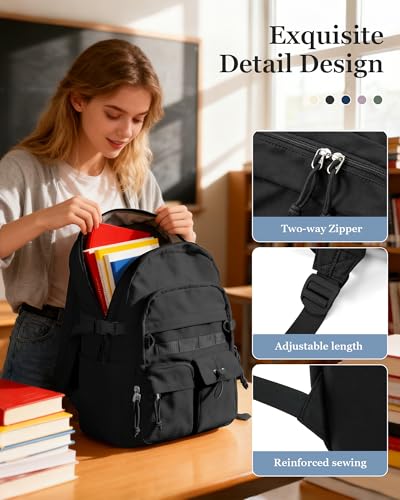weradar Black School Backpack For Women Men,Aesthetic College Backpack With Lots of Pockets,Lightweight High School Bag For Teens Girls Boys,Cute Bookbag - color: A1-black