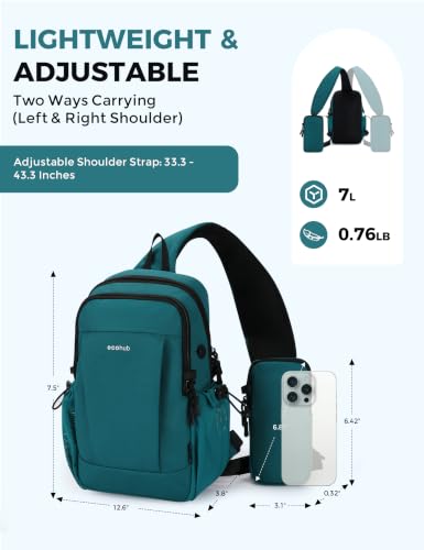 ECOHUB Small Crossbody Bags for Women Men, Anti-Theft RFID Blocking Sling Backpack with Sturdy SBS Zippers Water Resistant Chest Shoulder Bag Daypack with 9 Pockets Travel Work Hiking, Teal - color: Small-turquoise