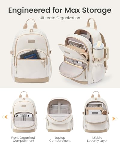 LOVEVOOK Travel Laptop Backpack, Waterproof Carry On Backpack for Women Men, 17.3 Inch Computer Bag, Large College School Bookbag with Luggage Sleeve, Chest Strap & Water Bottle Pocket - color: Beige-khaki-a-l, size: 17.3 Inch