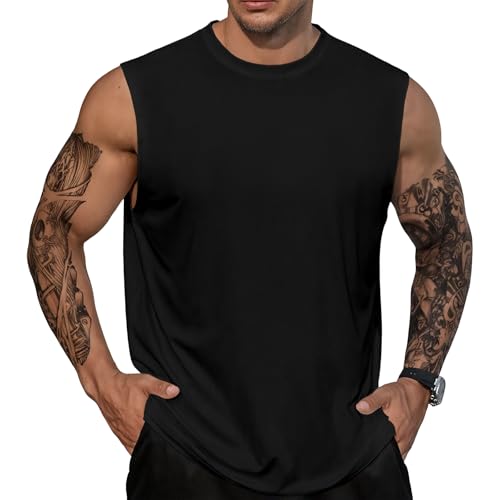 Mens Tank Shirt Casual Sleeveless Soild Color Tops Summer Quick Dry Workout Gym Muscle - color: Black, size: Small