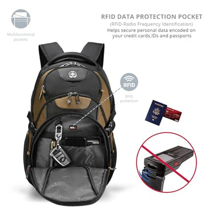 Swissdigital Design Laptop Backpack, Travel Backpack with USB Charging Port Fits 15.6 inches Computer, 31L College School Bookbag for Men,Tan/Black | SD803-34 - color: Tan/Black