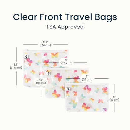Tiny Twinkle Diaper Bag Organizing Pouches|3 Pack Mess-Proof Clear Front Travel Organizer Bags&TSA Approved Toiletry Bag Set for Baby and Mom Essentials - color: Butterflies