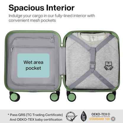 mixi Upgrade Carry on Luggage 14 Inch Underseat Personal Item Suitcases with Spinner Wheels, Hardside Rolling Suitcase PC with TSA Lock Lightweight Travel Case, Fine Grid Avocado Green - color: Fine Grid Avocado Green, size: 14in Underseat