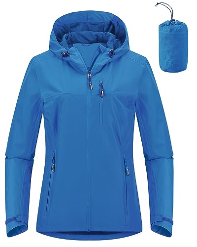 Outdoor Ventures Packable Rain Jacket Women Lightweight Waterproof Raincoat with Hood Cycling Bike Jacket - color: Dodger Blue, size: X-Large