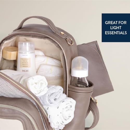 Itzy Ritzy Mini Diaper Bag Backpack – Chic, Compact Mini Plus Backpack with Changing Pad, 10 Pockets (6 Internal, 4 External), Grab-Top Handle & Rubber Feet (Vanilla Latte) - color: Vanilla Latte - Plus