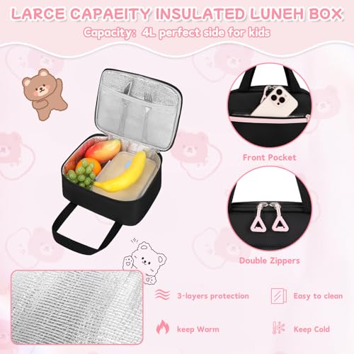 PIG PIG GIRL Girls Backpack, Kids Backpack for Girls with Anti-theft Back Pocket, Lightweight School Backpacks, Watrer Resistant, Bookbag for Elementary Primary School, Black Pink,3pcs - color: Black Pink 3pcs