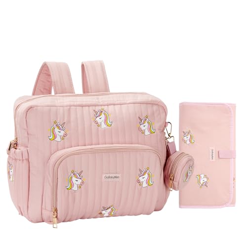 GOBABYMART Diaper Bag Backpack with Changing Pad - Travel Baby Bag, Insulated Bottle Pockets, Stroller Straps (Medium - Pink Unicorns) - color: Medium - Pink Unicorns