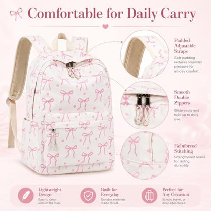 LOIDOU Girls Backpack for Kids Cute School Bookbag - color: Bow Tie Beige, size: L-17"