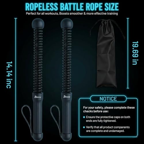 Ropeless Battle Ropes - Heavy Duty Cordless Weighted Exercise Ropes for Working Out - Home Gym Battle Rope with Training Poster