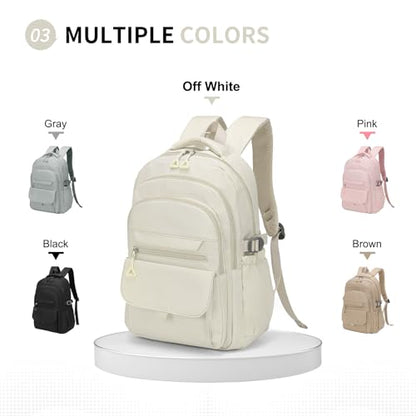 Aesthetic Daypack Backpack, Water-Resistant 15.6" Laptop Backpack for Women and Men, Featuring Touch-Fastener and Anti-Theft Pockets (White) - color: White