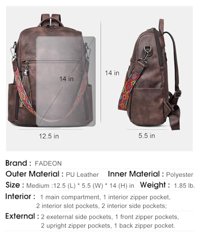 FADEON Leather Backpack Purse for Women Designer Travel Backpack Purses PU Fashion Ladies Shoulder Bag with Tassel - color: 1 Coffee Brown Retro Style