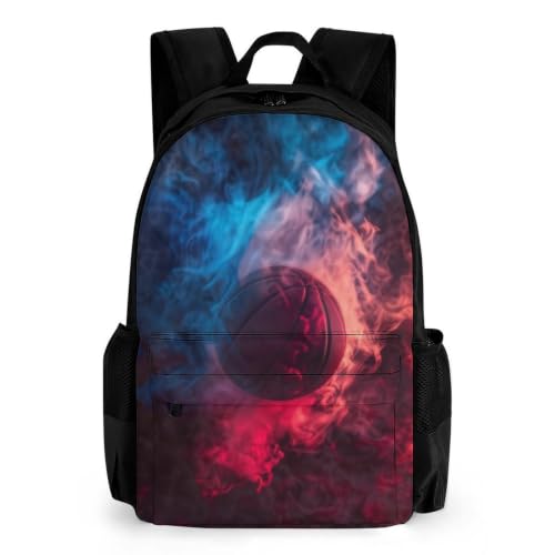 Basketball Smoke Backpack, Durable Polyester Daypack with Laptop Compartment, Reinforced Bottom, Adjustable Shoulder Straps And Multi Pockets for Travel And Daily Use - color: Basketball Smoke