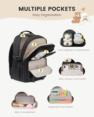 LOVEVOOK Cute School Backpack for Girls Ages 8-14, Bookbag with Plush Bear & Clear Display Pocket, Fits 15.6 Inch Laptop & 40oz Tumbler, Back to School Backpack for Elementary & Middle School - color: Black