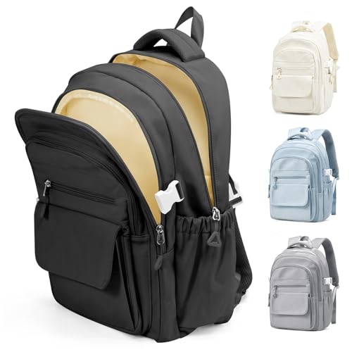 Black Backpacks For School Women Men,Lightweight College Backpack With Lots Of Pockets,Simple Middle School Bag,Cute Bookbag For Teens Boys Girls