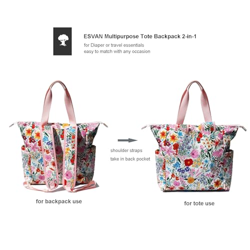 ESVAN Diaper Tote Bag Totepack Backpack 2 in 1 for Women Multifunctional Large Capacity with Insulated Pockets Travel | Multifunctional - color: A
