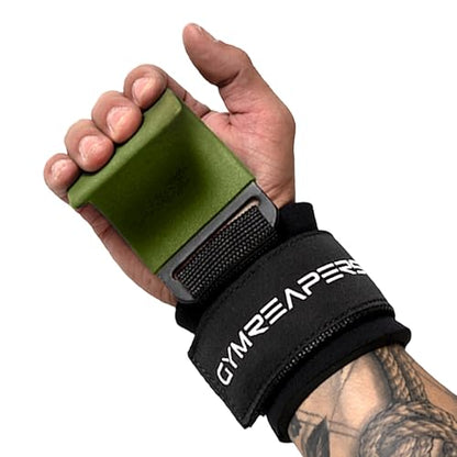 Gymreapers Weight Lifting Hooks (Pair), Heavy Duty Power Wrist Straps Hand Grip Support For Deadlifts, Pull Ups, Shrugs - Gym Gloves For Men and Women - color: OD Green