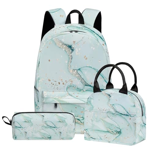 Marble 3PCS Backpack for Boys Girls, Kids Back to School Backpack Set with Lunch Box Pencil Case, 17 Inch Lightweight Bookpack 3 in 1 Set for Teens Elementary Middle High School Students - color: Marble3