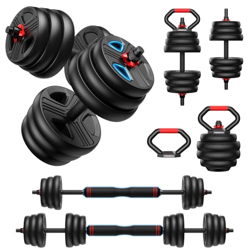 FITPLAM Adjustable dumbbell set,20/35/45/55/70/90lbs Free Weights set with upgraded nut, 5 in 1 Weight Set Used as Kettlebells, Barbell, Push up Stand, Fitness Exercise for Home Gym Suitable Men/Women - style: 90LB(45LB Pair)