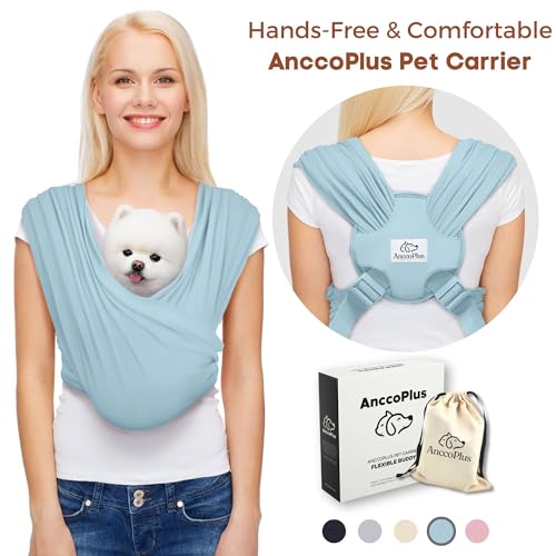 AnccoPlus Dog Carriers for Small Dogs, Front Facing Dog Sling Carrier, Hands Free Cat Carrier, Size Adjustable, Reducing Back Pain, Premium Cotton, Safe and Soft Dog Carrier (Regular, Baby Blue) - color: Baby Blue, size: Regular