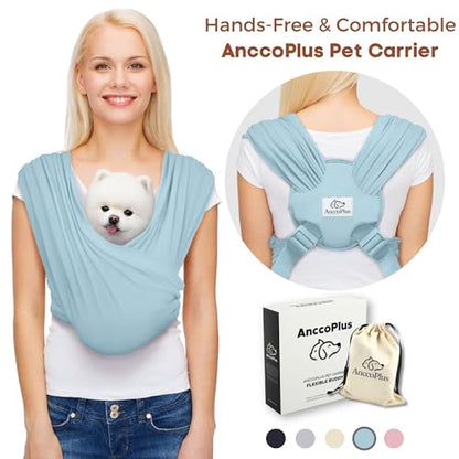 AnccoPlus Dog Carriers for Small Dogs, Front Facing Dog Sling Carrier, Hands Free Cat Carrier, Size Adjustable, Reducing Back Pain, Premium Cotton, Safe and Soft Dog Carrier (Plus, Baby Blue) - color: Baby Blue, size: Plus
