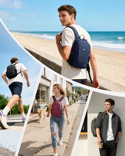 ECOHUB Mini Anti-Theft RFID Backpack for Women and Men, Water-Resistant, Lightweight Travel Daypack with iPad Sleeve, Key Holder, 9 Pockets, Daily Short Trips, Black - color: Black