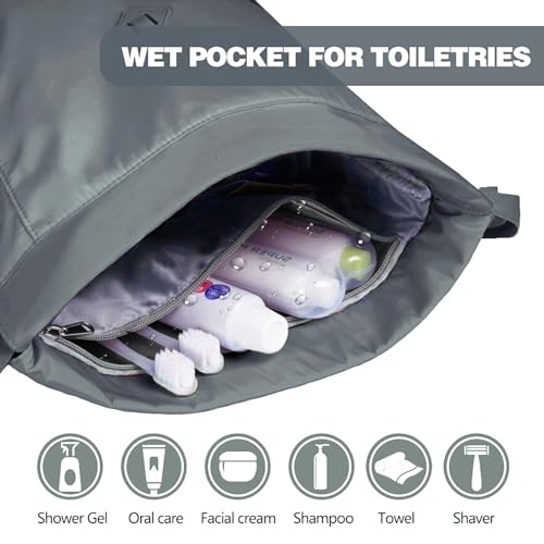 BAVELOE Drawstring Backpack with Wet Pocket Gym Backpack Water-Resistant Cinch String Bag Beach Swim for Women Men - color: Grey