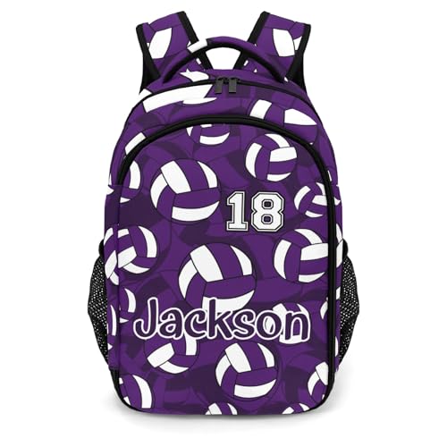 Dark Purple Volleyball Pattern Backpack Laptop Bag Bookbags Personalized Travel Daypack Bag for Man Woman Gifts - color: Dark Purple Volleyball Pattern