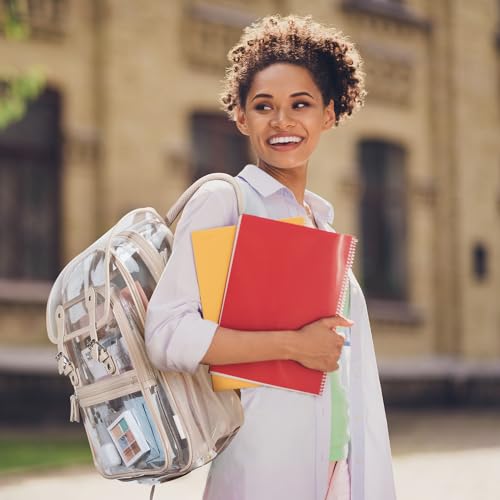 mommore Clear Backpack Heavy Duty Thick PVC Clear Bookbag for School with Pencil Bag Transparent Backpack See-Through Bag - color: Khaki, style: Clear Backpack Set