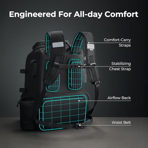 Piscifun 52L Fishing Tackle Backpack with Rod Holders & 4 Tackle Boxes, Large Tackle Bag for Gear Storage with Rain Cover - color: Black