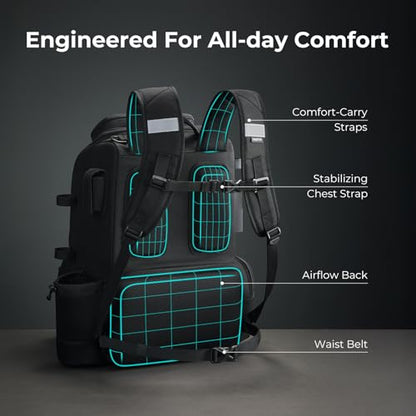 Piscifun 52L Fishing Tackle Backpack with Rod Holders & 4 Tackle Boxes, Large Tackle Bag for Gear Storage with Rain Cover - color: Black