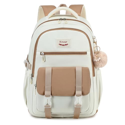 School Backpack for Teen Girls College Backpacks for Women Students Bookbag Large 15.6 Inch Laptop Bags Kids Kindergarten Elementary Middle School Bag Anti Theft Daypack Travel Back Pack Beige - color: Off-white