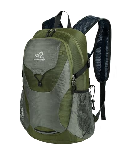 WATERFLY Lightweight Packable Hiking Backpack: 30L Foldable Travel Daypack Ultralight Camping Day Pack for Woman Man - color: Army Green