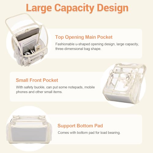 DIGOBAY Clear Backpack with Lunch Bag Set, Leather Clear Backpack Heavy Duty Thick PVC Bookbag Fashion See Through Transparent Backpacks with Support Pad for College Travel Work Beige - color: Beige