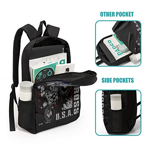 Giwawa Motocross Vehicle Teens School Backpack Set American Flag Canvas Girls Boys School Bags Travel Bookbags 3 in 1 - color: Motorcycle Flag