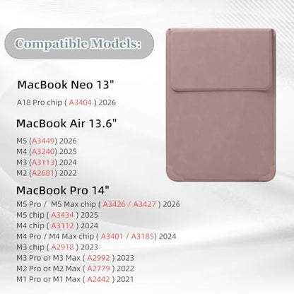 13-14 Inch Protective Laptop Sleeve Case with Stand, for MacBook Pro 14'' M5~M1, Pro/Max(2026-2021), MacBook Air 13.6'' M5-M2, (2026-2022), Matte PU Leather Laptop Case 13-14" (Dark Pink) - color: Dark Pink, size: 13-14 Inch