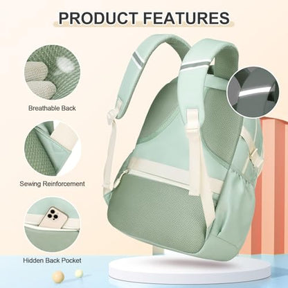 DIGOBAY Backpacks for Girls, 3PCS School Backpack with Lunch Box Pencil Pouch for Teen Girls Kids Elementary Primary Middle High College Travel School bag Bookbag Set （Green） - color: Green