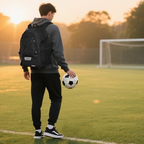 Goloni 30L Sports Backpack with Ball Compartment & Ventilated Shoe Pocket,Basketball Soccer Bag for Youth Boys Girls - color: Black
