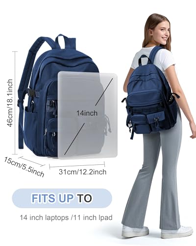 Aesthetic School Backpack for Women Men College Backpack With Lots Of Pockets Waterproof Travel Casual Daypack Cute Bookbag For Teens Girls Boys High School Bag(Blue) - color: B2-blue