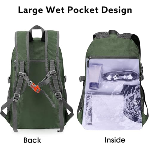 G4Free 40L Lightweight Packable Hiking Backpack, Waterproof Travel Daypack - color: Army Green